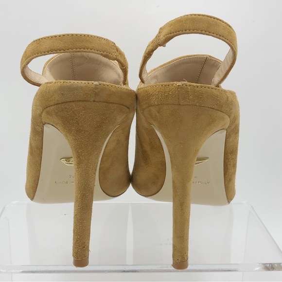 Diane Von Furstenburg Brown Suede Leather Sling Back Stiletto High Heels Size 7 - Picture 7 of 10